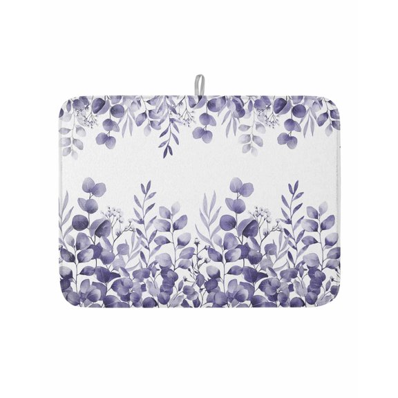 Dish Drying Mat for Kitchen Counter Purple Eucalyptus Leaves Drying Pad Absorbent Drying Mats for Countertops Sinks Draining Racks Farmhouse Leaf Reversible Drainer Kitchen Accessories 18x24 Inch