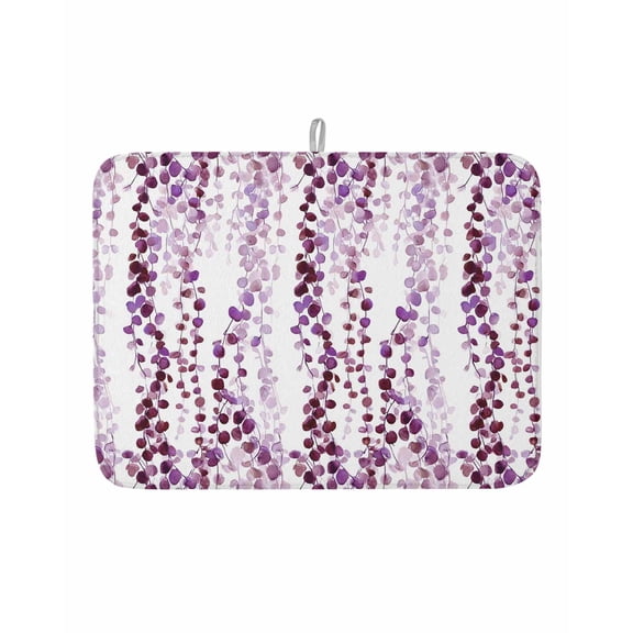 Dish Drying Mat for Kitchen Counter Purple Eucalyptus Leaves Drying Pad Absorbent Drying Mats for Countertops Sinks Draining Racks Leaf Vines Reversible Drainer Kitchen Accessories 18x24 Inch