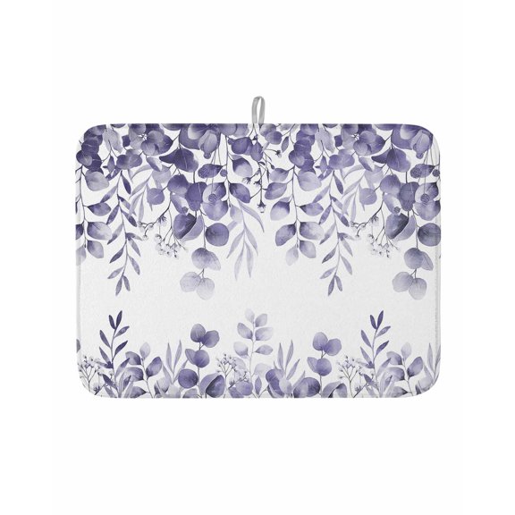 Dish Drying Mat for Kitchen Counter Purple Eucalyptus Leaves Drying Pad Absorbent Drying Mats for Countertops Sinks Draining Racks Nature Leaf Plant Reversible Drainer Kitchen Accessories 18x24 Inch