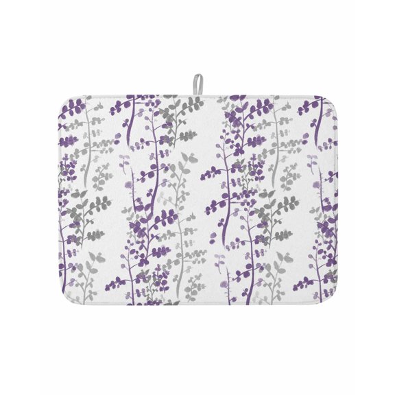 Dish Drying Mat for Kitchen Counter Purple Leaf Drying Pad Absorbent Drying Mats for Countertops Sinks Draining Racks Grey Leaves Branches Reversible Drainer Kitchen Accessories 18x24 Inch