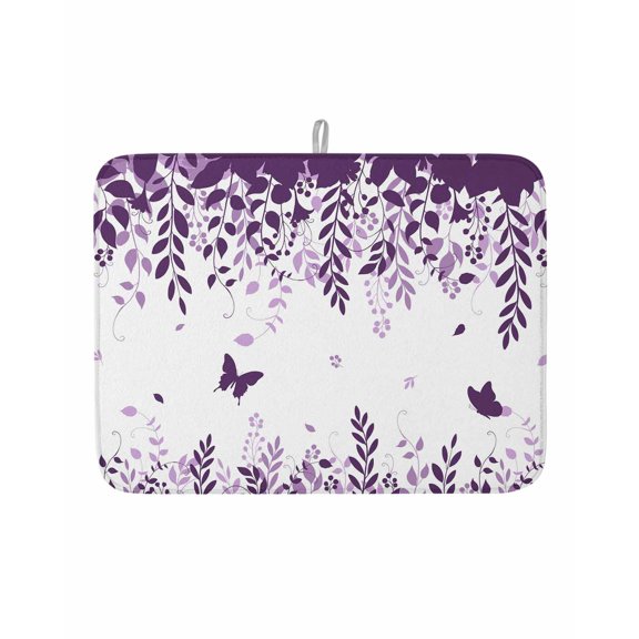 Dish Drying Mat for Kitchen Counter Purple Leaves Branches Drying Pad Absorbent Drying Mats for Countertops Sinks Draining Racks Butterfly Leaf Reversible Drainer Kitchen Accessories 18x24 Inch