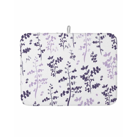 Dish Drying Mat for Kitchen Counter Purple Leaves Drying Pad Absorbent Drying Mats for Countertops Sinks Draining Racks Farmhouse Leaf Branches Plants Drainer Kitchen Accessories 18x24 Inch
