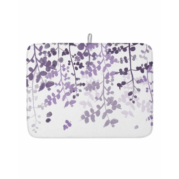 Dish Drying Mat for Kitchen Counter Purple Leaves Drying Pad Absorbent Drying Mats for Countertops Sinks Draining Racks Farmhouses Leaf Branches Reversible Drainer Kitchen Accessories 18x24 Inch