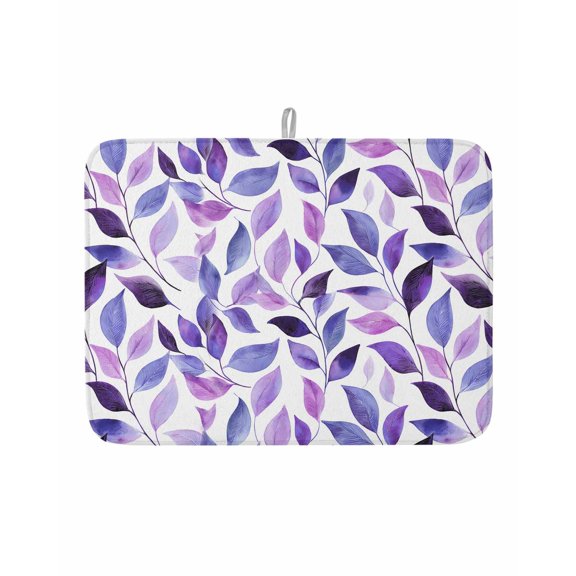 Dish Drying Mat for Kitchen Counter Purple Leaves Drying Pad Absorbent Drying Mats for Countertops Sinks Draining Racks Spring Leaf Plants Reversible Drainer Kitchen Accessories 18x24 Inch
