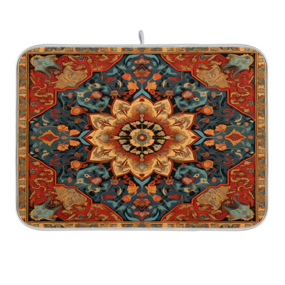 Dish Drying Mat Kitchen Counter Red Blue Yellow Mandala Dishes Drainer Pad Absorbent Microfiber Reversible 18"x24"