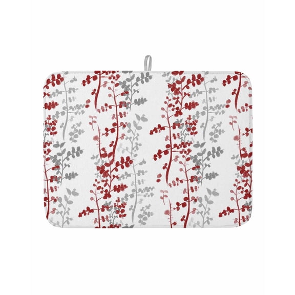 Dish Drying Mat for Kitchen Counter Red Leaf Drying Pad Absorbent Drying Mats for Countertops Sinks Draining Racks Grey Leaves Branches Reversible Drainer Kitchen Accessories 18x24 Inch