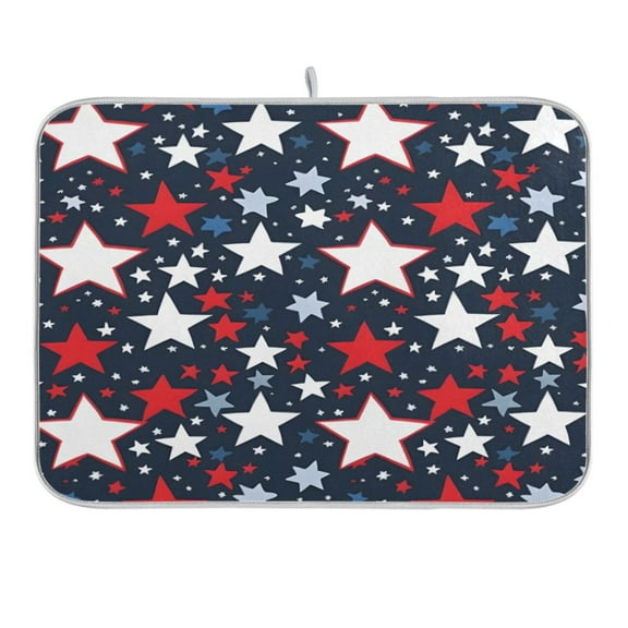 Dish Drying Mat Kitchen Counter Red White Blue Stars Dishes Drainer Pad Absorbent Microfiber Reversible 16"x18"
