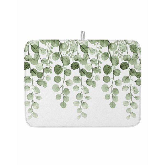 Dish Drying Mat for Kitchen Counter Sage Green Eucalyptus Leaf Drying Pad Absorbent Drying Mats for Countertops Sinks Draining Racks Leaves Branch Reversible Drainer Kitchen Accessories 18x24 Inch