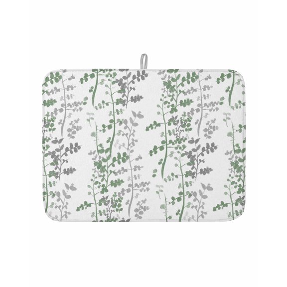 Dish Drying Mat for Kitchen Counter Sage Green Leaf Drying Pad Absorbent Drying Mats for Countertops Sinks Draining Racks Grey Leaves Branches Reversible Drainer Kitchen Accessories 18x24 Inch