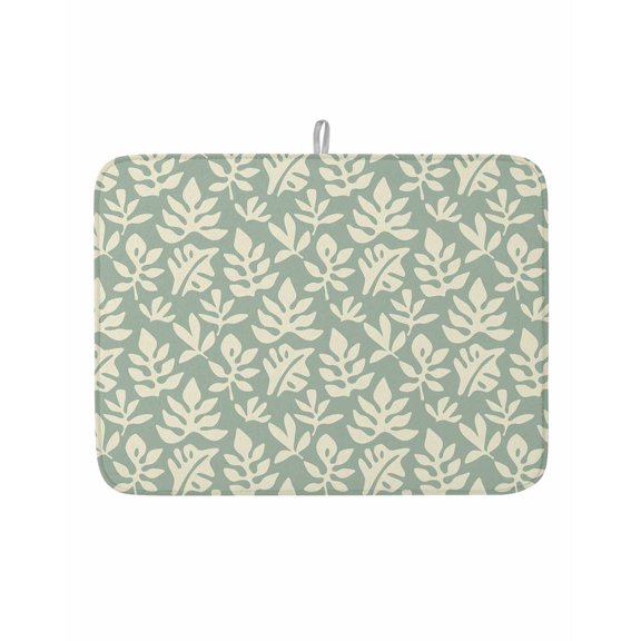 Dish Drying Mat for Kitchen Counter Sage Green Leaves Drying Pad Absorbent Drying Mats for Countertops Sinks Draining Racks Abstract Leaf Plant Reversible Drainer Kitchen Accessories 18x24 Inch