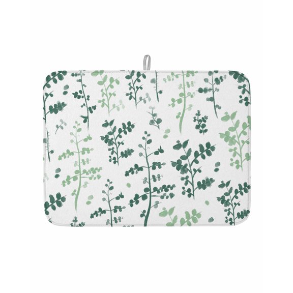 Dish Drying Mat for Kitchen Counter Sage Green Leaves Drying Pad Absorbent Drying Mats for Countertops Sinks Draining Racks Farmhouse Leaf Branches Plants Drainer Kitchen Accessories 18x24 Inch