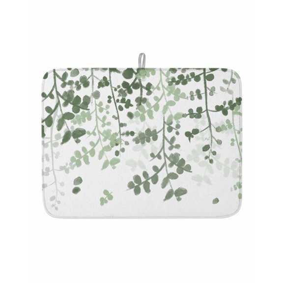 Dish Drying Mat for Kitchen Counter Sage Green Leaves Drying Pad Absorbent Drying Mats for Countertops Sinks Draining Racks Farmhouses Leaf Branches Reversible Drainer Kitchen Accessories 18x24 Inch