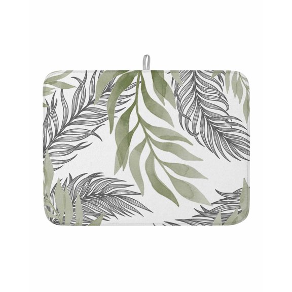 Dish Drying Mat for Kitchen Counter Sage Green Leaves Drying Pad Absorbent Drying Mats for Countertops Sinks Draining Racks Leaf Branches Lines Reversible Drainer Kitchen Accessories 18x24 Inch