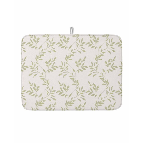 Dish Drying Mat for Kitchen Counter Sage Green Leaves Drying Pad Absorbent Drying Mats for Countertops Sinks Draining Racks Leaf Branches Plants Reversible Drainer Kitchen Accessories 18x24 Inch