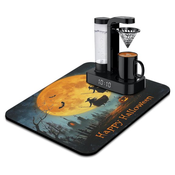 Dish Drying Mat for Kitchen Counter Scary Pumpkin Bat Spider Witch Hallowen Coffee Bar Mat Non Slip Foldable Washable 18x24 Inch Dry Pad for Coffee Machine Dish Rack