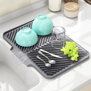 Dish Drying Mat Kitchen Counter - Silicone Dish Drying Pad with Built-in Drain for Sink, Refrigerator and Drawer liner, Easy Clean, Non-Slip, Heat Resistant, 14.8" x 10.7"