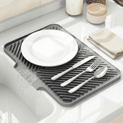 Dish Drying Mat Kitchen Counter - Silicone Dish Drying Pad with Built-in Drain for Sink, Refrigerator and Drawer liner, Easy Clean, Non-Slip, Heat Resistant, 14.8" x 10.7"