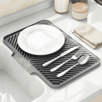 Dish Drying Mat Kitchen Counter - Silicone Dish Drying Pad with Built-in Drain for Sink, Refrigerator and Drawer liner, Easy Clean, Non-Slip, Heat Resistant, 14.8" x 10.7"