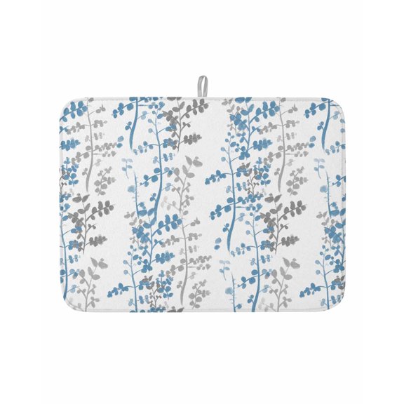 Dish Drying Mat for Kitchen Counter Sky Blue Leaf Drying Pad Absorbent Drying Mats for Countertops Sinks Draining Racks Grey Leaves Branches Reversible Drainer Kitchen Accessories 18x24 Inch