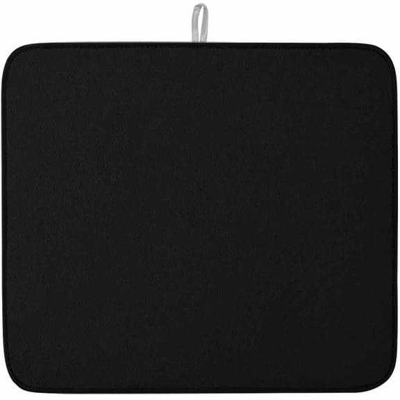 Dish Drying Mat for Kitchen Counter,Solid Art Minimalist Pure Black Absorbent Microfiber Drainer Rack Pad Plain Single Dark Color Quick Dry Mat for Sinks Dishes Utensils 16x18in,1 Pack