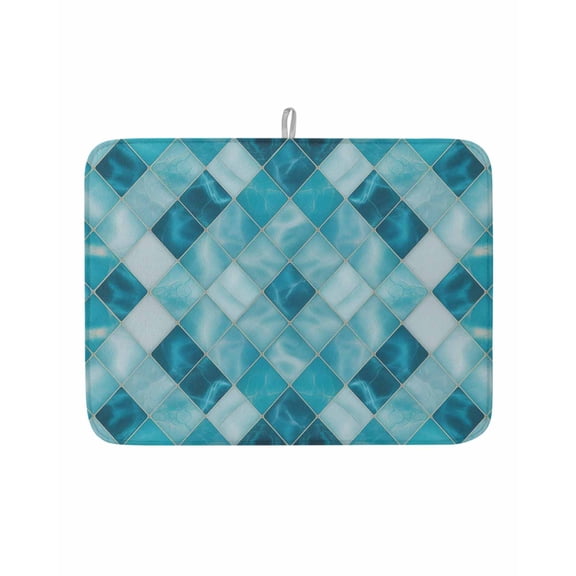 Dish Drying Mat for Kitchen Counter Teal Blue Diamond Drying Pad Absorbent Drying Mats for Countertops Sinks Draining Racks Modern Geometric Lines Reversible Drainer Kitchen Accessories 18x24 Inch