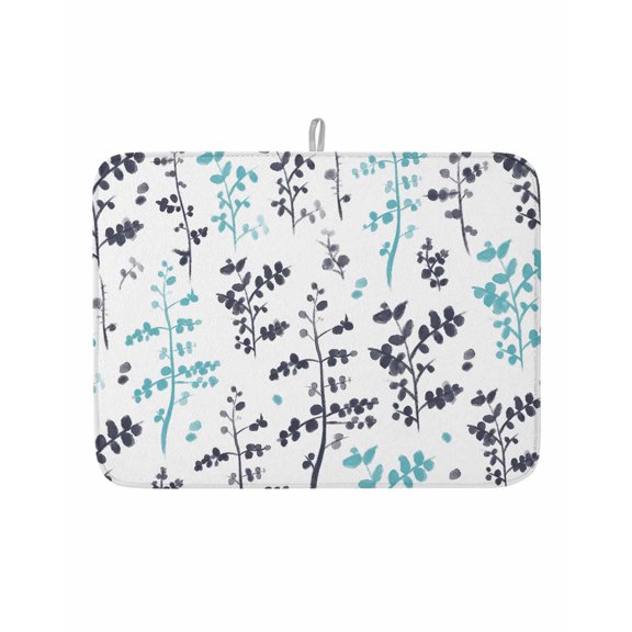 Dish Drying Mat for Kitchen Counter Teal Blue Leaves Drying Pad Absorbent Drying Mats for Countertops Sinks Draining Racks Blue Leaf Branches Plants Reversible Drainer Kitchen Accessories 18x24 Inch