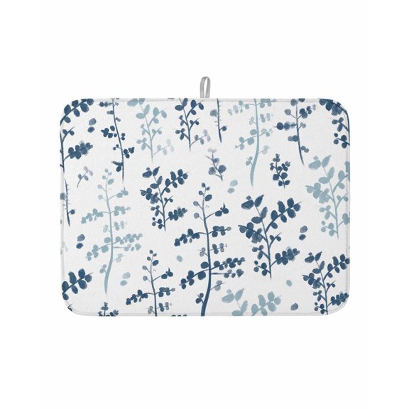 Dish Drying Mat for Kitchen Counter Teal Blue Leaves Drying Pad Absorbent Drying Mats for Countertops Sinks Draining Racks Farmhouse Leaf Branches Plants Drainer Kitchen Accessories 18x24 Inch