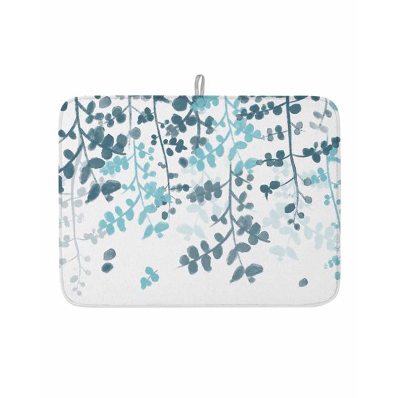 Dish Drying Mat for Kitchen Counter Teal Green Leaves Drying Pad Absorbent Drying Mats for Countertops Sinks Draining Racks Farmhouses Leaf Branches Reversible Drainer Kitchen Accessories 18x24 Inch