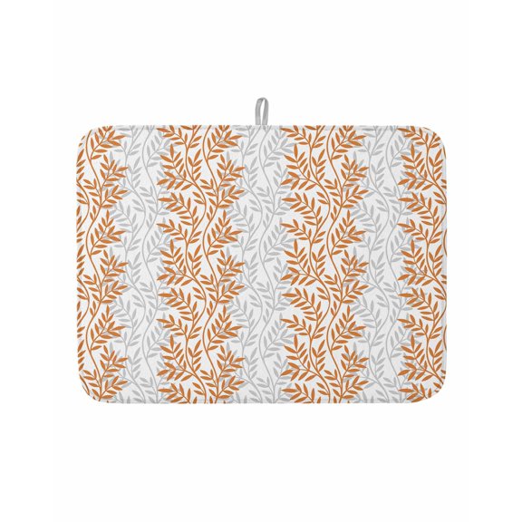 Dish Drying Mat for Kitchen Counter Tree Branch Drying Pad Absorbent Drying Mats for Countertops Sinks Draining Racks Orange Grey Leaves Reversible Drainer Kitchen Accessories 18x24 Inch