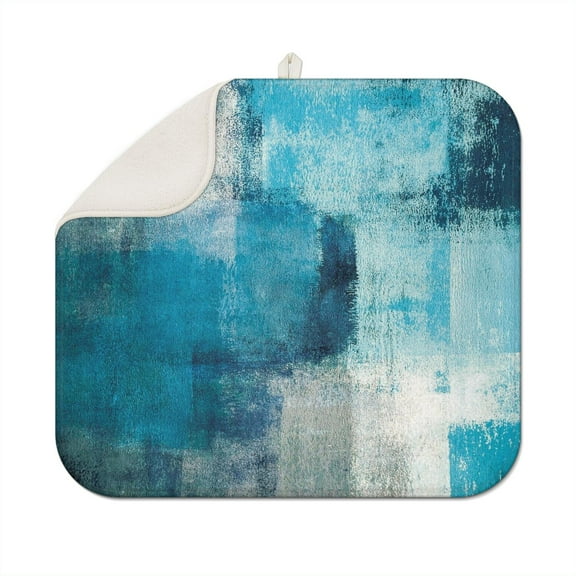 Dish Drying Mat for Kitchen Counter Turquoise and Grey Abstract Art Painting Absorbent Reversible Microfiber Kitchen Countertop Protector Dishes Pad Small 16x18 Inch