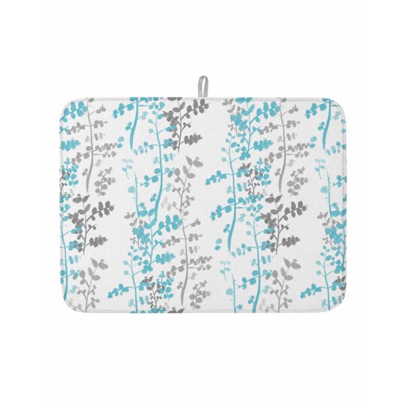 Dish Drying Mat for Kitchen Counter Turquoise Leaf Drying Pad Absorbent Drying Mats for Countertops Sinks Draining Racks Grey Leaves Branches Reversible Drainer Kitchen Accessories 18x24 Inch