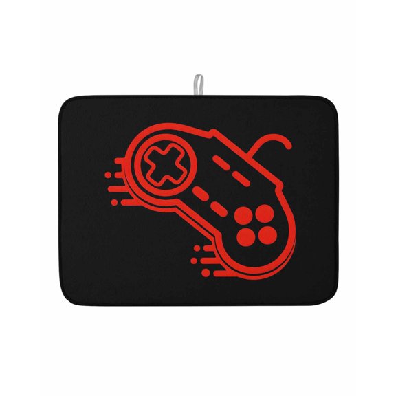 Dish Drying Mat for Kitchen Counter Video Games Controller Drying Pad Absorbent Drying Mats for Countertops Sinks Draining Racks Black Red Gaming Console Drainer Kitchen Accessories 18x24 Inch