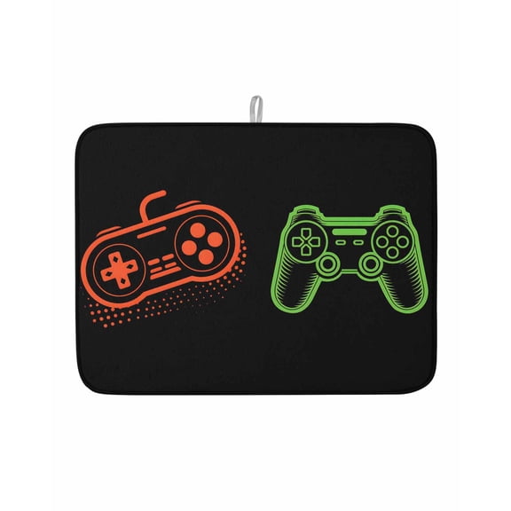 Dish Drying Mat for Kitchen Counter Video Games Drying Pad Absorbent Drying Mats for Countertops Sinks Draining Racks Retro Gaming Playing Gamer Reversible Drainer Kitchen Accessories 18x24 Inch