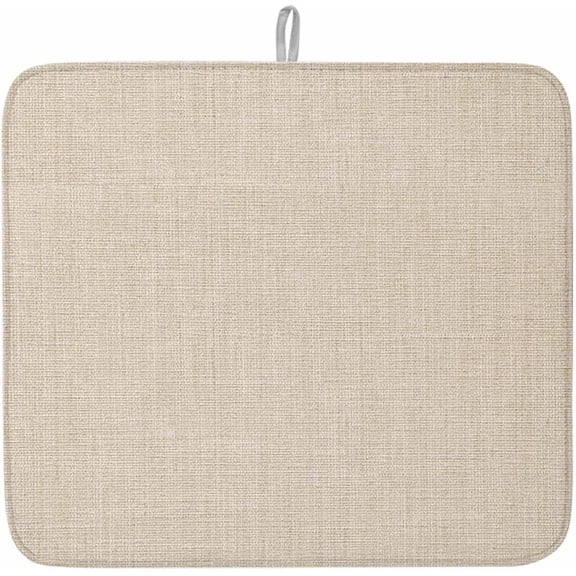 Dish Drying Mat for Kitchen Counter,Vintage Country Beige Linen Texture Absorbent Microfiber Drainer Rack Pad Farm Burlap Quick Dry Mat for Sinks Dishes Utensils 16x18in,1 Pack