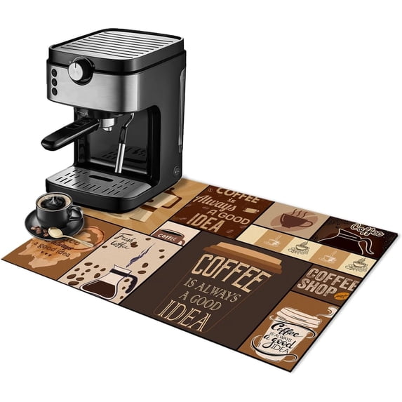 Dish Drying Mat for Kitchen Counter,Watercolor Brown Coffee Bar Mat with Spill Protection for Dishes,Coffee Maker & Pot,Hide Stain Rubber Backed Absorbent Draining Mat Under Dish Rack(12x19 IN)