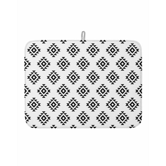 Dish Drying Mat for Kitchen Counter Western Aztec Tribal Drying Pad Absorbent Drying Mats for Countertops Sinks Draining Racks White Geometric Boho Reversible Drainer Kitchen Accessories 18x24 Inch