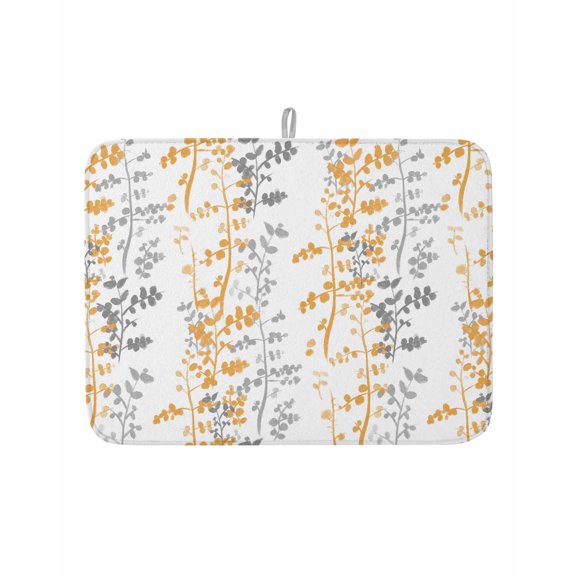Dish Drying Mat for Kitchen Counter Yellow Leaf Drying Pad Absorbent Drying Mats for Countertops Sinks Draining Racks Grey Leaves Branches Reversible Drainer Kitchen Accessories 18x24 Inch