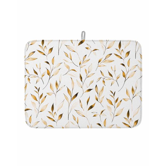 Dish Drying Mat for Kitchen Counter Yellow Leaves Drying Pad Absorbent Drying Mats for Countertops Sinks Draining Racks Leaf Plant Nature Reversible Drainer Kitchen Accessories 18x24 Inch