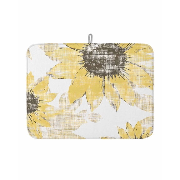 Dish Drying Mat for Kitchen Counter Yellow Sunflower Drying Pad Absorbent Drying Mats for Countertops Sinks Draining Racks Flower Field Reversible Drainer Kitchen Accessories 18x24 Inch