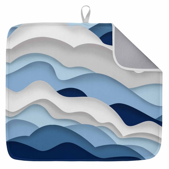 Dish Drying Mat for Kitchen Countertop, Blue Ocean Absorbent Microfiber Dish Mat Reversible Quick Dry Non Slip Draining Mat Kitchen Drying Pad for Dishes, Utensils 18x24 Inch Abstract Waves Ombre