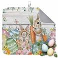 thumbnail image 1 of Dish Drying Mat for Kitchen Countertop, Bunny Carrot Absorbent Dish Mat Quick Dry Non Slip Draining Mat Kitchen Drying Pad for Dishes, Utensils 18x24 Inch Easter Eggs Floral Leaves Wood Grain, 1 of 9