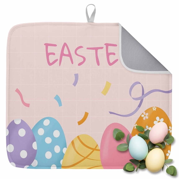Dish Drying Mat for Kitchen Countertop, Easter Eggs Absorbent Microfiber Dish Mat Reversible Quick Dry Non Slip Draining Mat Kitchen Drying Pad for Dishes, Utensils 16x18 Inch Colorful Egg Pink