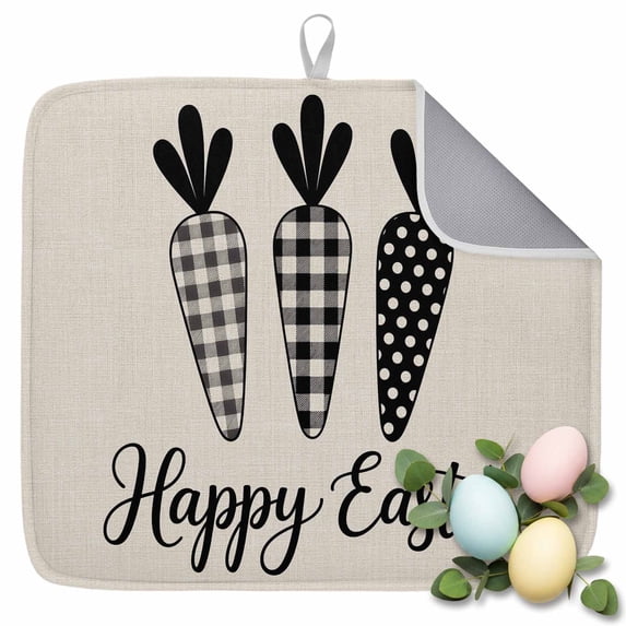 Dish Drying Mat for Kitchen Countertop, Happy Easter Carrot Absorbent Microfiber Dish Mat Reversible Quick Dry Non Slip Draining Mat Kitchen Drying Pad for Dishes, Utensils 16x18 Inch Plaid Carrot