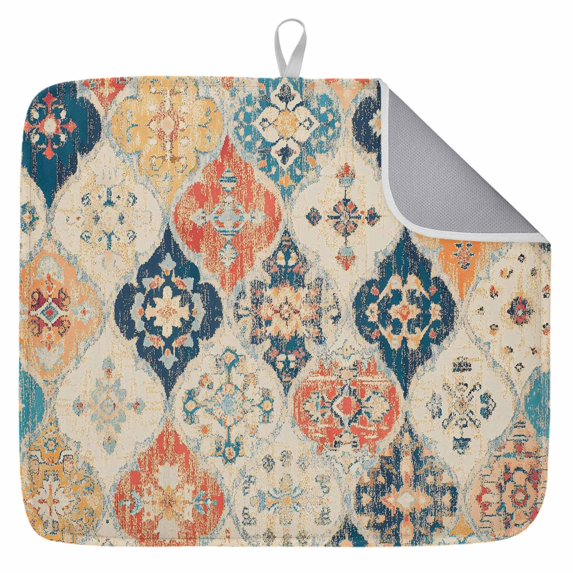 Dish Drying Mat for Kitchen Countertop, Morocco Boho Absorbent Microfiber Dish Mat Quick Dry Non Slip Draining Mat Kitchen Drying Pad for Dishes, Utensils 18x24 Inch Vintage Ethnic Bohemian
