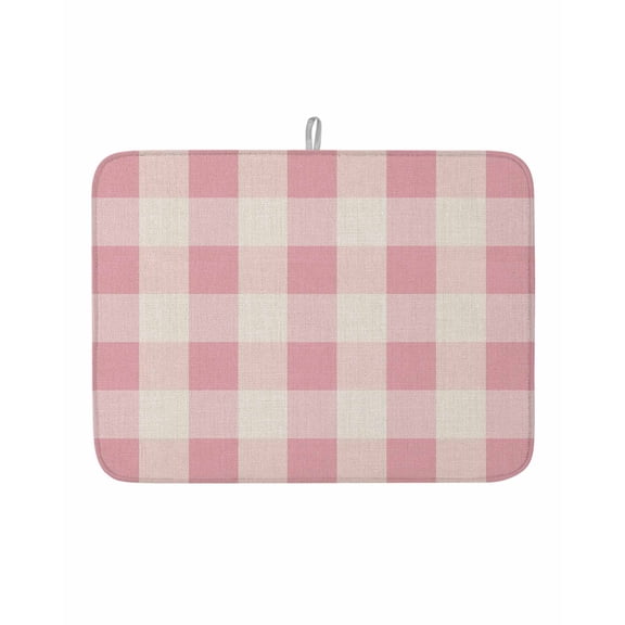 Dish Drying Mat for Kitchen Countertop, Pink White Plaid Absorbent Microfiber Dish Mat Reversible Quick Dry Non Slip Draining Mat Kitchen Drying Pad for Dishes, Utensils 18x24 Inch Abstract Art