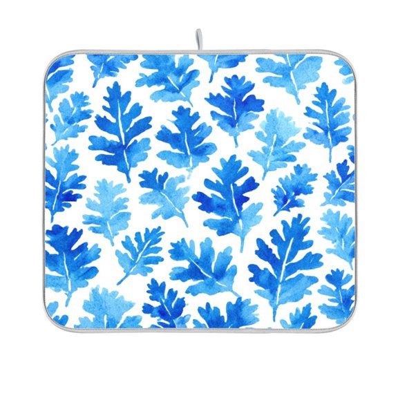Dish Drying Mat Kitchen Mats Counter Absorbent Dish Pad for Home Decor Blue Oak Leaf Pattern 16x18in