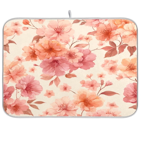 Dish Drying Mat Kitchen Mats Counter Absorbent Dish Pad for Home Decor Peach Floral Elements 18x24in