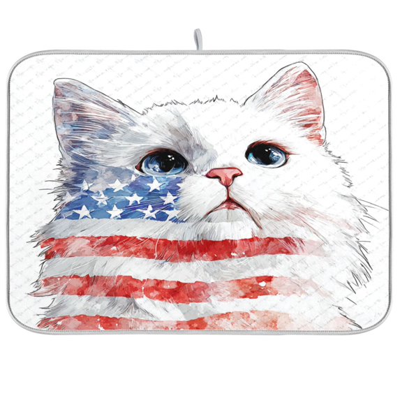 Dish Drying Mat Kitchen Pad Large Counter Absorbent Dish Mats Drainer American Flag Cat