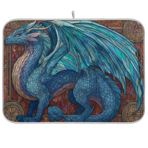 Dish Drying Mat Kitchen Pad Large Counter Absorbent Dish Mats Drainer Azure Dragon