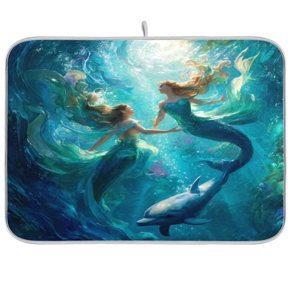Dish Drying Mat Kitchen Pad Large Counter Absorbent Dish Mats Drainer Beautiful Mermaids